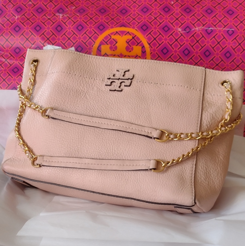 Tory Burch Vintage Salmon 🛍️ Gold 🪙 HW Braids Pebbled Leather Tote - Picture 15 of 16